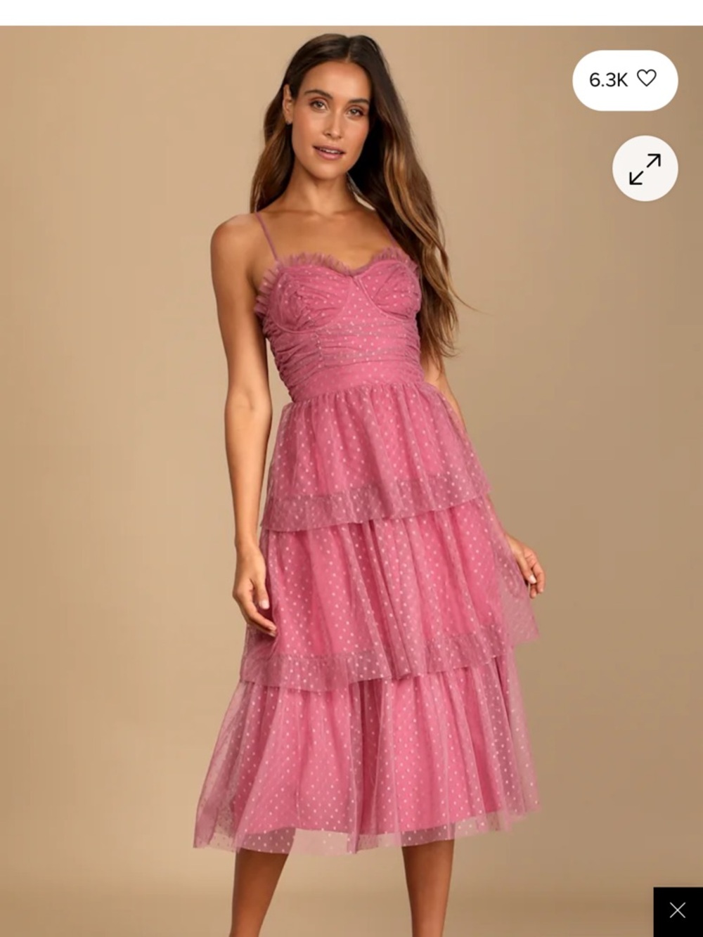Lulu's Dusty Rose Polka-Dot Tiered Tulle Midi Dress